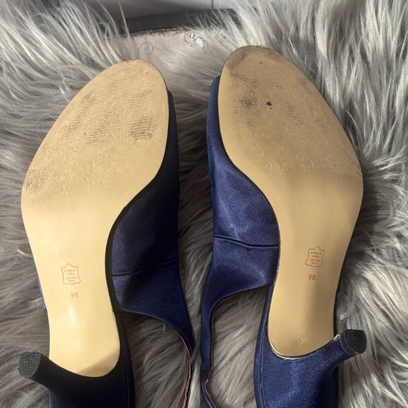 Caparros Navy Blue Satin Peep Toe Slingback Heels with Rhinestones Size 9 - Picture 8 of 11
